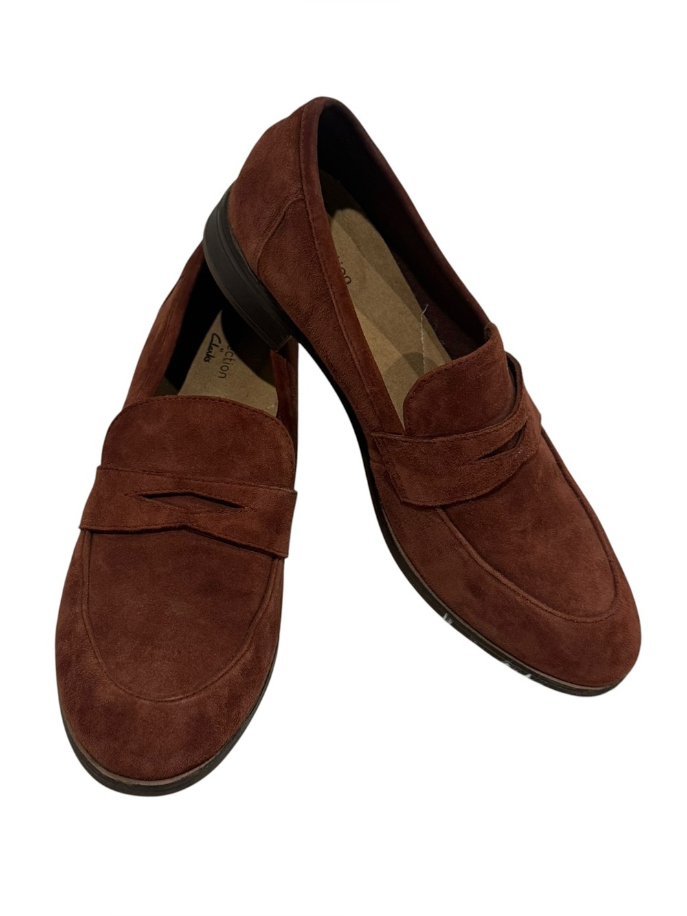 Clarks Trish Rose Mahogany Suede Leather Loafers Size 9.5 Ultimate Comfort